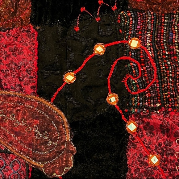 Vintage Chicos Jacket Mixed Patchwork Velvet Embroidered Art to Wear Boho Large - Picture 11 of 11